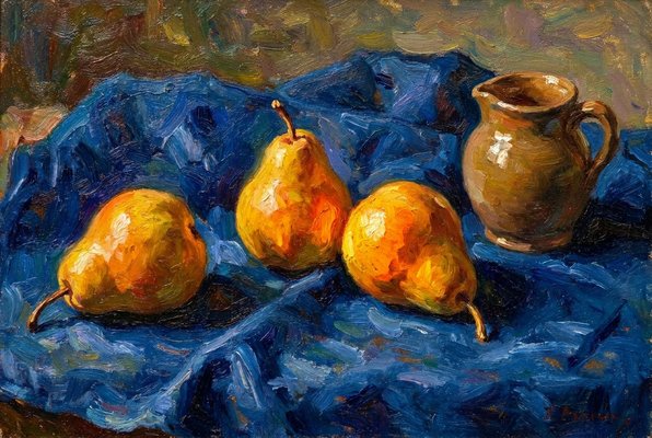 Still Life with Pears and Blue Cloth — an imaginary Impressionist painting in the exhibition LICHTRAUSCH Still Life with Pears and Blue Cloth — an imaginary Impressionist painting in the exhibition LICHTRAUSCH