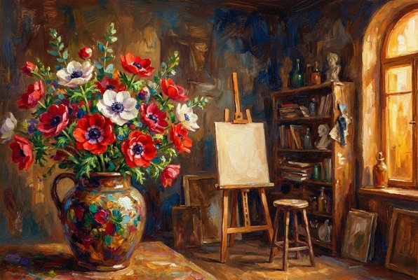 Studio Interior with Anemones — an imaginary Impressionist painting in the exhibition LICHTRAUSCH Studio Interior with Anemones — an imaginary Impressionist painting in the exhibition LICHTRAUSCH
